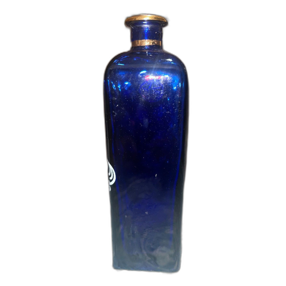 Vintage Hand Painted Bohemian Cobalt Blue Bottle Gold Floral Italy - Picture 4 of 7